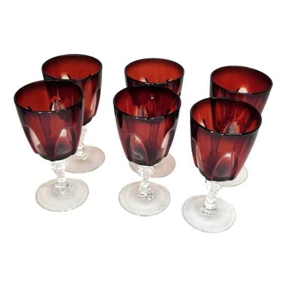 Cristal DArques Durand Ruby Wine Glasses Set Of 6 Gothic Arches Discontinued - Picture 4 of 12